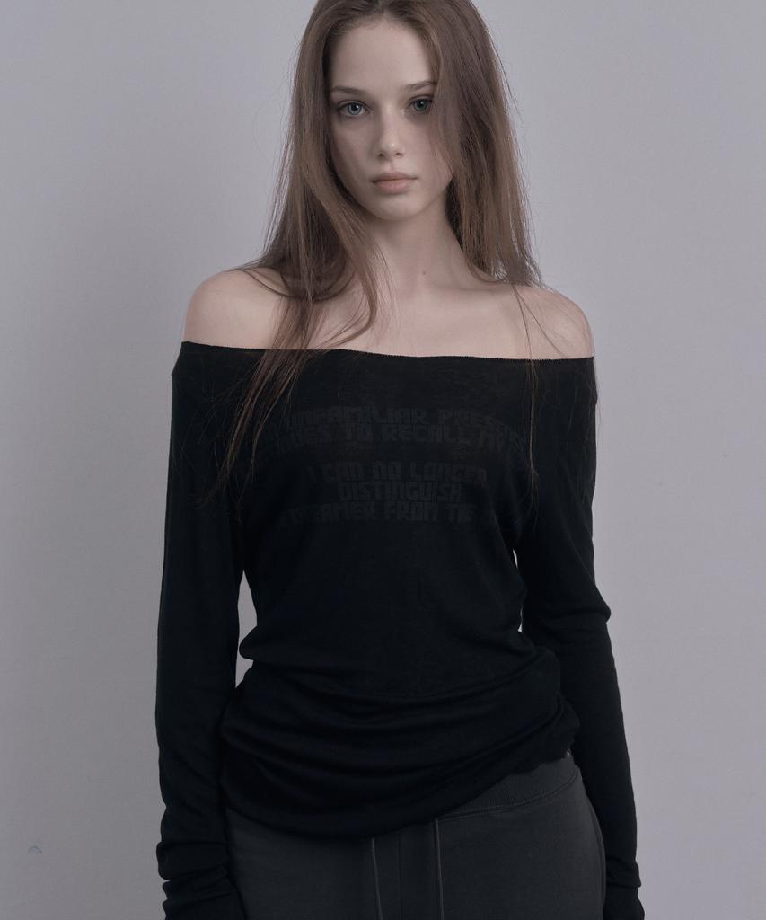 DAMIO Faded Lettering Sheer Top (Black)