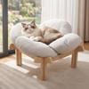 Pet Couch Sofa Elevated Wooden Cat Bed with Fluffy Removable Cushion, Petal Shaped Sofa, Raised Kitty Lounge Chair 40lbs Capacity, for Indoor