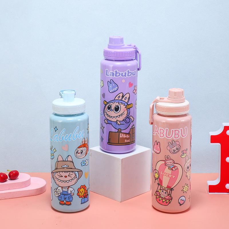 Children's Cartoon Plastic Cup High Value Large Capacity Solid Color Children's Water Cup Handle Portable Trend