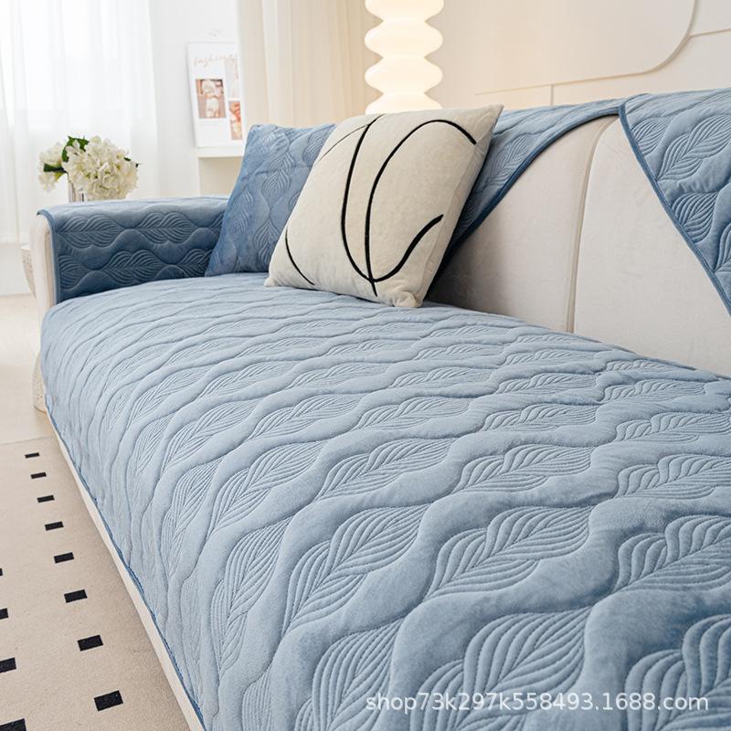 Four Seasons Universal Netherlands Velvet Sofa Cushion Quilted Fabric Cushion Nordic Simple Modern Non-Slip Solid Wood Sofa Cover