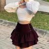2025 Autumn/Winter Spicy Girl Sexy Slim-Fit High-Waisted Pleated Short Skirt with Side Tie.