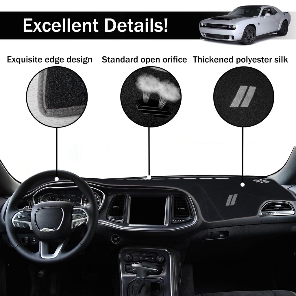 YOSRTER Dashboard Cover for Dodge Challenger Accessories Dash Mat UV Sunshade Dash Cover Protector Gray 2015-2024, Non-Slip Blocker, (Gray Edge, Trim)