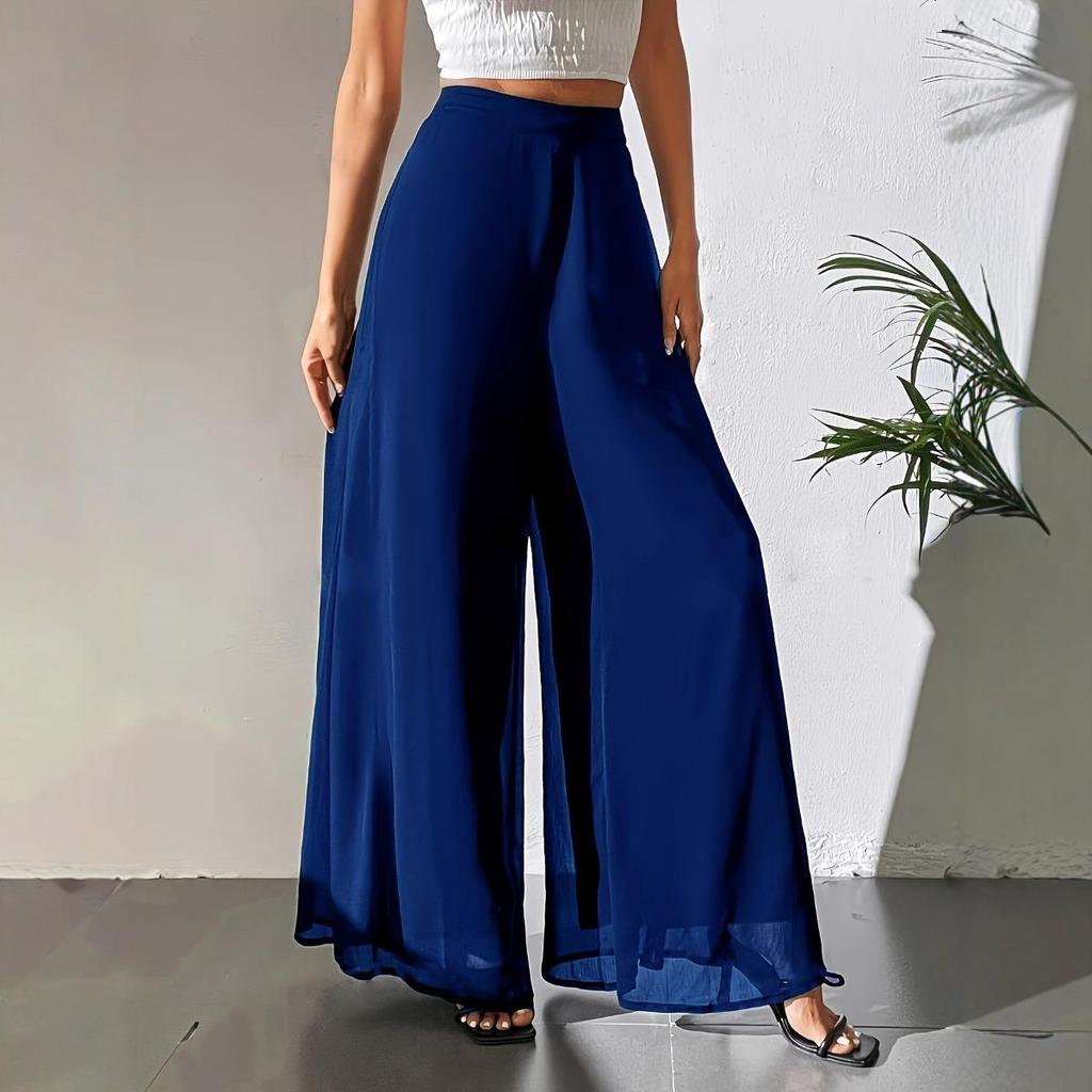 Women's Wide Leg Pants Casual Chiffon Loose Trousers for Summer
