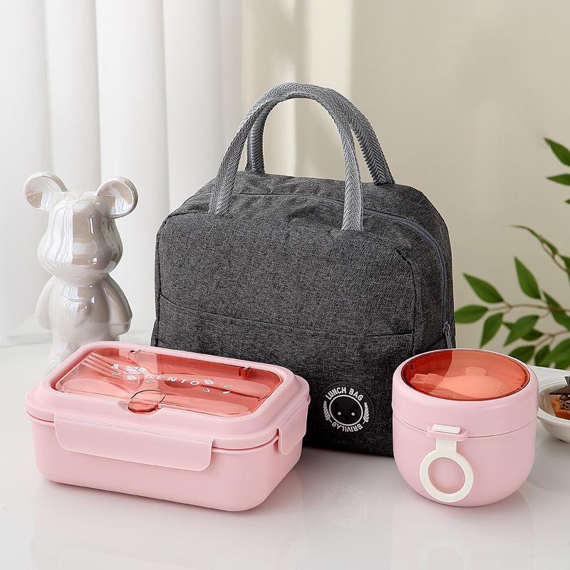 Lunch Box Portable for Children School Office Bento Box Compartment Sealed Food Container with Tableware Microwavable Heating