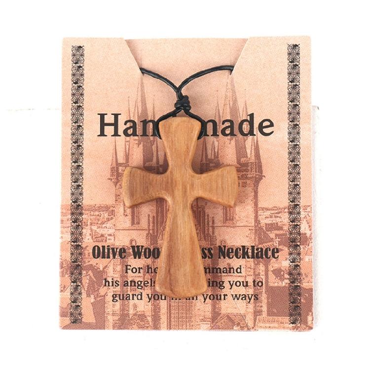Kreuz-Halskette Lederband Olivenholz-Anhänger Geschenk Geeignet für Alle Altersgruppen