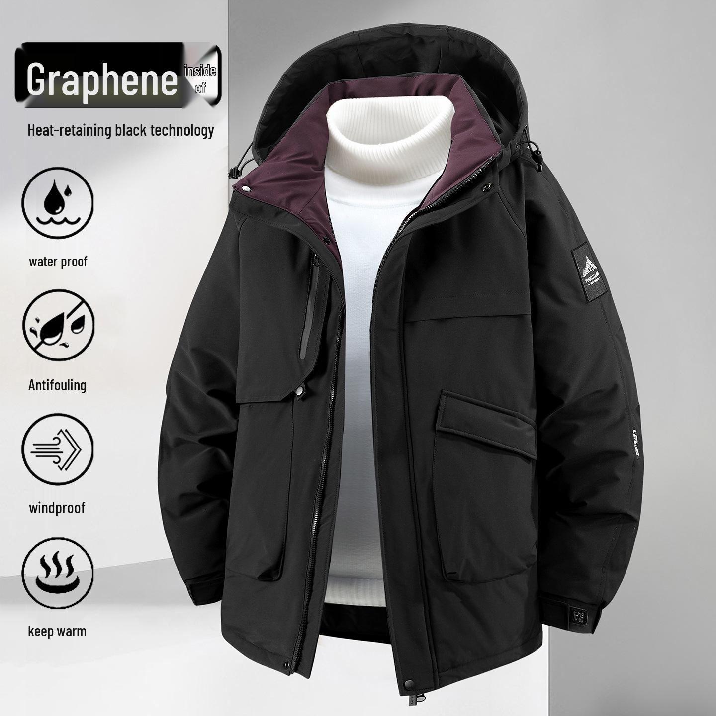 

Plus Size Winter Hooded Cotton Jacket for Couples - Casual Loose Fit Windbreaker Outerwear 11XL чорний