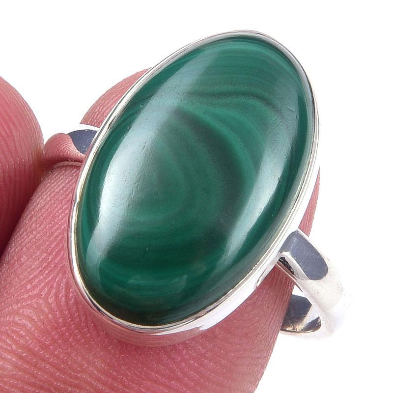 

Кольцо из чистого серебра 925 пробы с натуральным малахитом, размер 9, B6L99