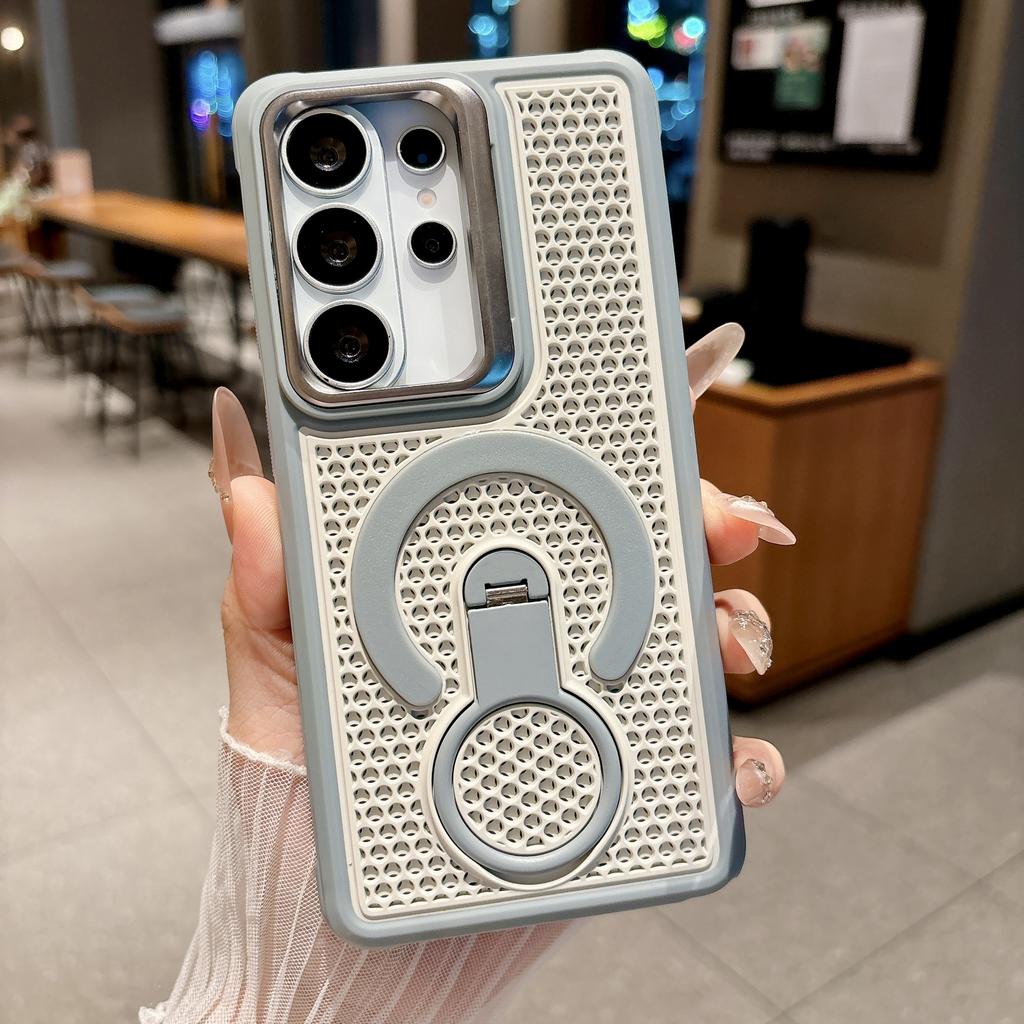 360° Ring Bracket Heat Dissipation Breathable Magnetic Phone Case For Samsung Galaxy S26 S25 S24 S23 Ultra Plus Shockproof Cover