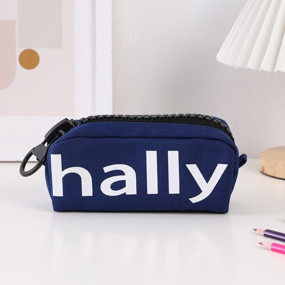 

Simple Canvas Large Zipper Pen Bag Fashion Style Pencil Bag Durable Stationery Storage Bag Student style 4