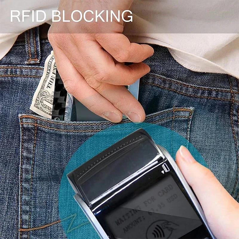 Carbon Fiber Metal Business Card Holders Wallet Men RFID Blocking Slim Minimalist Wallets Male Credit Card Holder Name Card Case