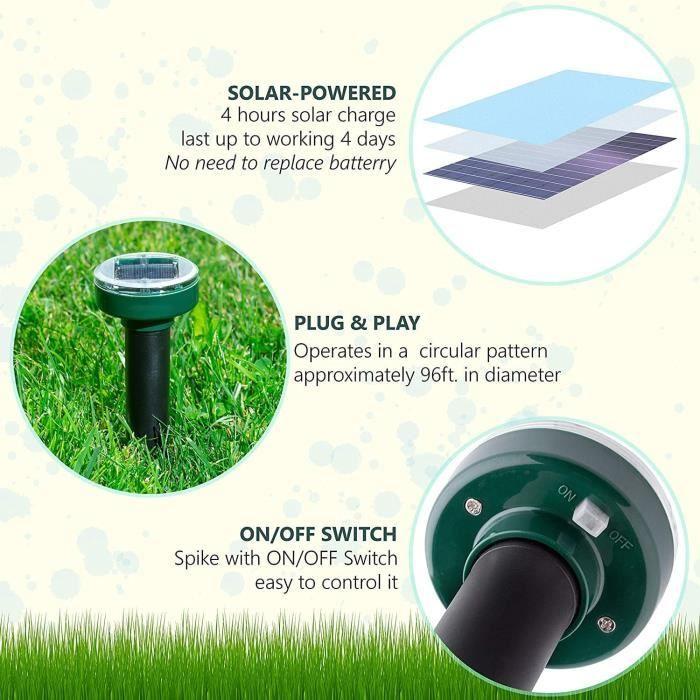 Mole Repellent 4 pcs,Solar Ultrasonic Snake Mouse Repellent Chasing Mole Trap,Mouse Repellent,Control Moles Snakes