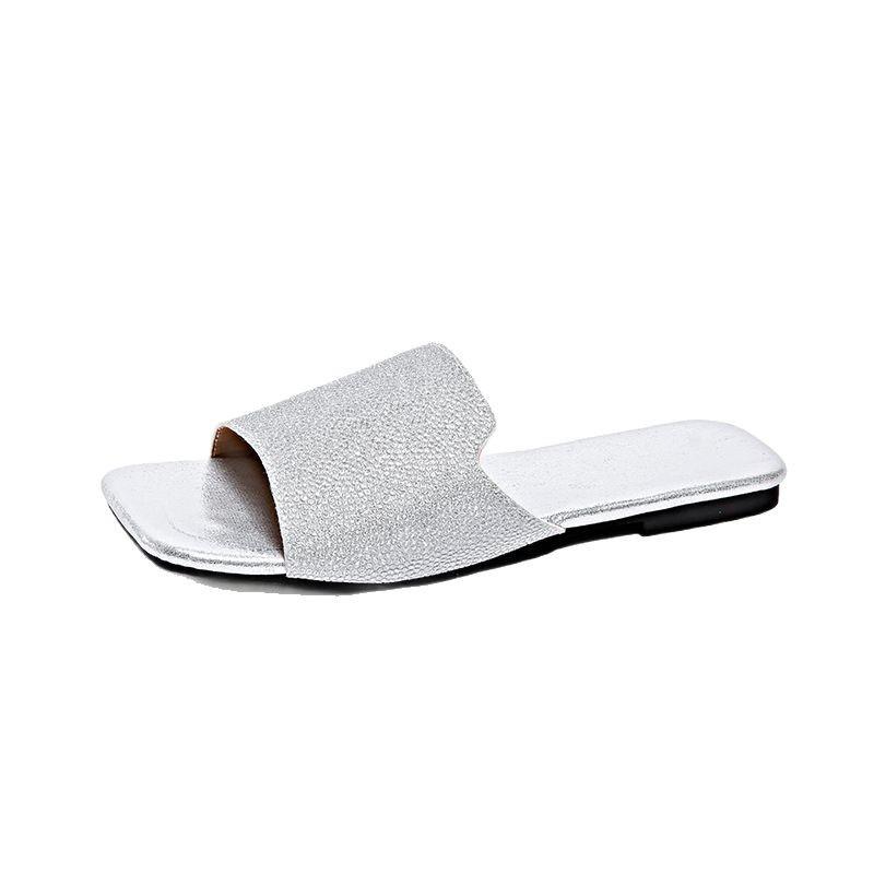 Slippers Casual Square Toe Rhinestone Shoes Flat-bottomed Flip-flops In One Line