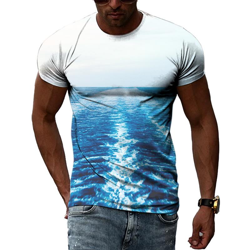 Ocean Wave Pattern T-Shirts Summer Fashion Beach Short Sleeve 3d Printed Top Loose Casual Round neck Holidaywear Mens Tees