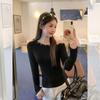 Autumn new style off-the-shoulder slim-fit black long-sleeved T-shirt women, fashion hot girls sexy all-match pullover top
