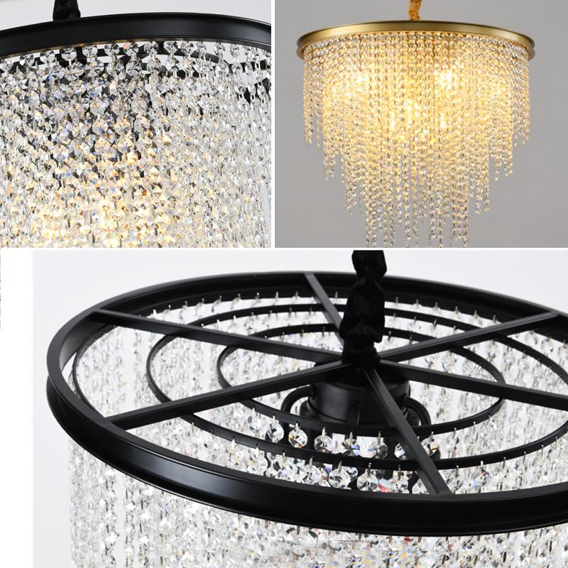 American LED Crystal String Ceiling Indoor Lamp Crystal Lustre Luxury Chandeliers for Living Room Bedroom Style Pendant Light