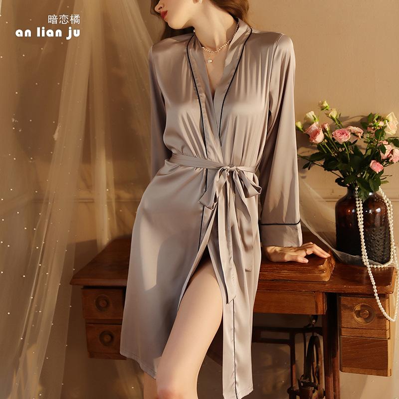 Sexy nightgown long light luxury, women's bathrobe satin wedding bridesmaid dressing gown yukata cardigan loungewear