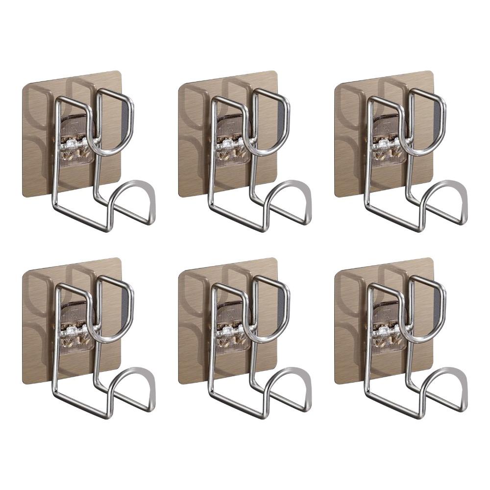 6 PCS Stainless Steel Self Adhesive Hook Hole Free Installation Basin Hanger Home Supply