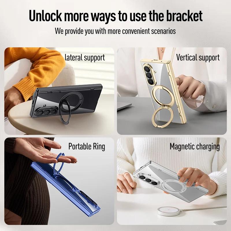 For Samsung Galaxy Z Fold 8Ultra Swivel Alloy Bracket Magnetic & Bracket & Ring 3in1 Tempered Glass Film For Magsafe Phone Case