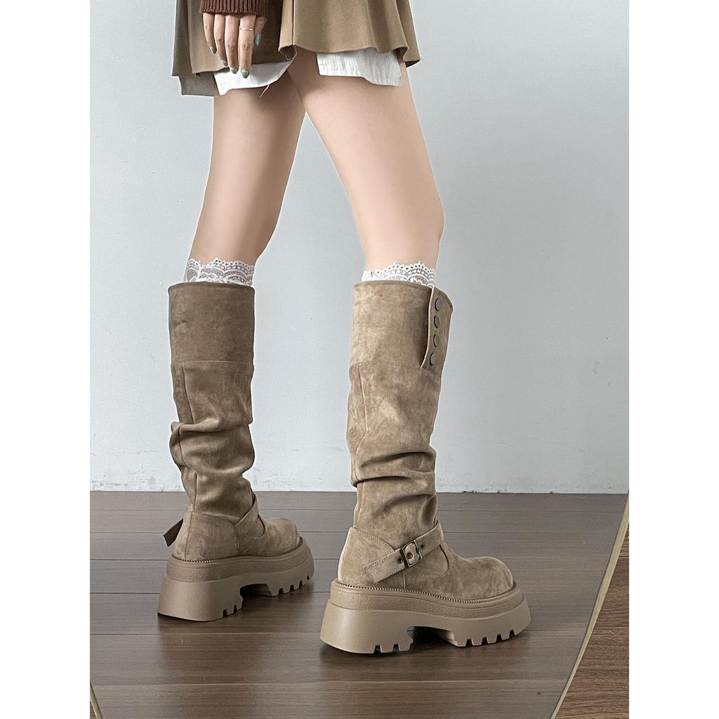 Black Retro Versatile Thick-soled Thick-heeled Boots Children's Boots 2025 New Autumn Thin and Heightened Knight Boots