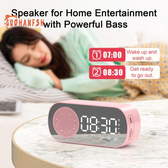 Wireless Mirror Alarm Clock Speaker with Bluetooth-compatible 5.0, FM, TF Card Support - Multi-functional Home Entertainment Speaker