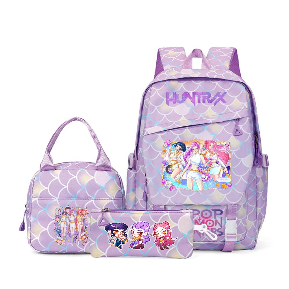 K-Pop Demon Hunter Girl Group Backpack Demon Boy Group Cartoon Anime Lunch Bag Pencil Case Three-Piece Set