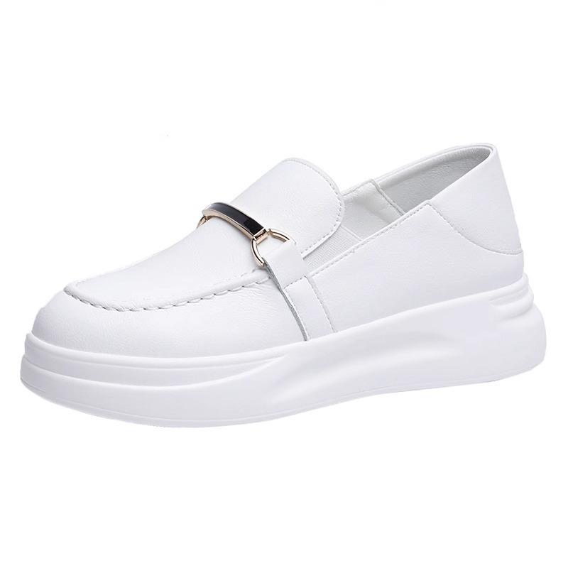 [Cowhide Version] Genuine Leather Inner Height Increase White Shoes Women's Shoes Platform Casual One Pedal Two Wear