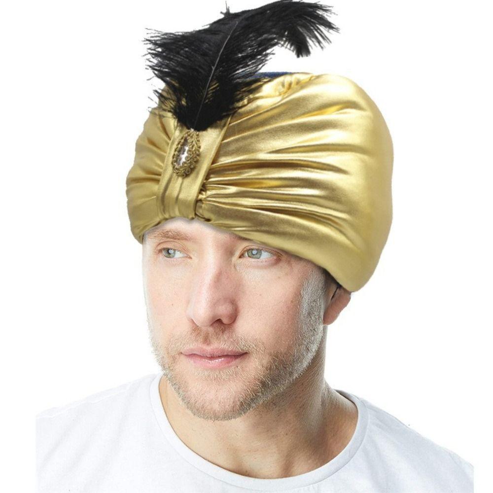 Novelty Dress Up Arab Pleated Turban Head Wrap Arabian Hats Indian Pleated Cap Cosplay Gold Sultan Costume Headwear Halloween
