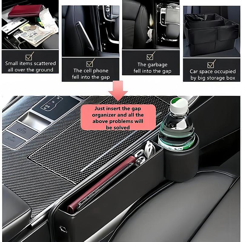 1pc Car Seat Gap Filler Organizer with Cup Holder PU Leather Car Side Seat Storage Box Multi-functional Car Interior Organizer F