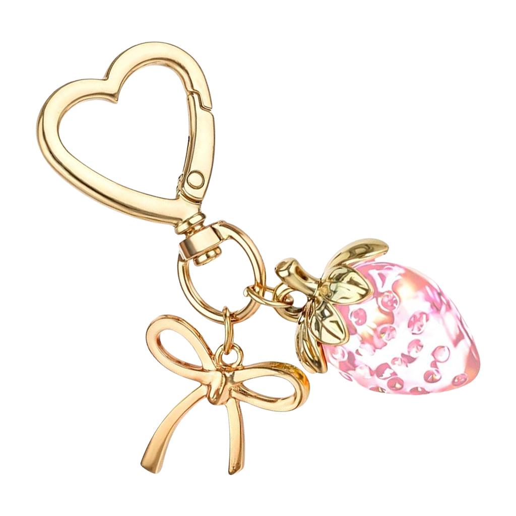 Handmade Strawberry Bowknot Keychain for Women and Girls Featuring Durable Alloy Material and Bright Colors