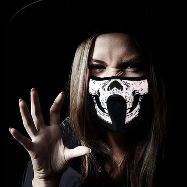 Novinka LED maska na párty aktivovaná zvukem, hlasová, svítící, s EL panelem na obličej, Halloweenská, maškarní, cosplay maska