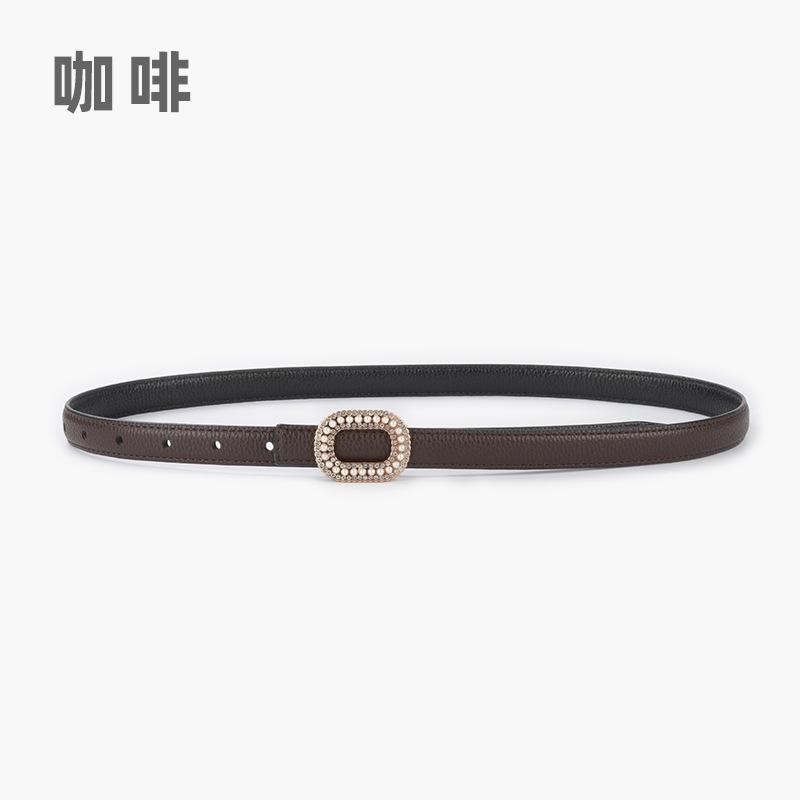 

Женский ремень из коровьей кожи первого слоя с узором личи, инкрустированный жемчужными стразами, женские повседневные брюки, джинсы, двусторонний 105cm кофейный