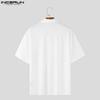 INCERUN Summer Men Short Sleeves Front Lace Patchwork See Through Loose Shirts