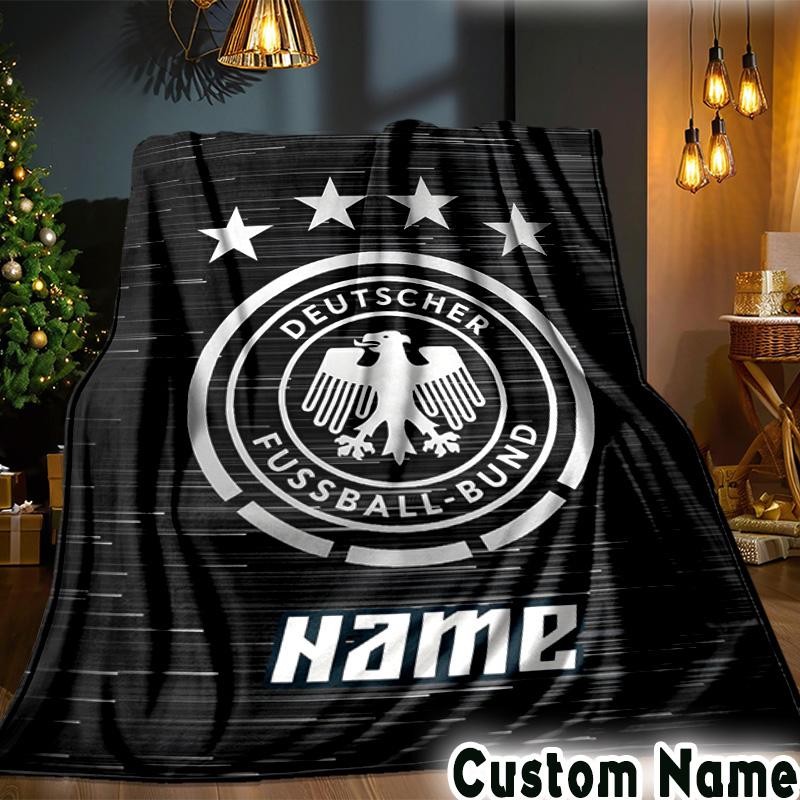 Custom Name German Football Badge Emblem Throws Blanket Flannel Blankets for Couch Bed Gifts for Men Women Picnic blanket Christmas fan gifts