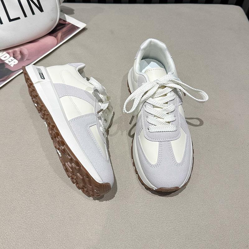 2025 spring new women's shoes waffle gump sports shoes color matching round head platform casual dad shoes German training shoes tide