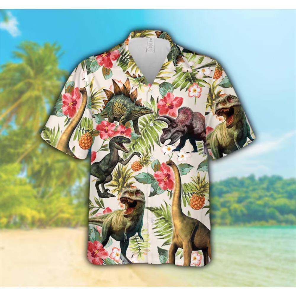 Vintage Palm Tree Hawaiian Blue White Tropical Print Short Sleeve Button Casual Beach Shirt for men