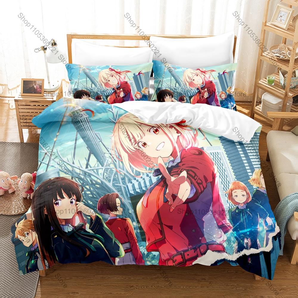 Kawaii Chisato Takina Graphic Lycoris Recoil Slice of Life Action Anime Bedding Duvet Cover + 2 Pillowcases Teen Otaku Bedroom