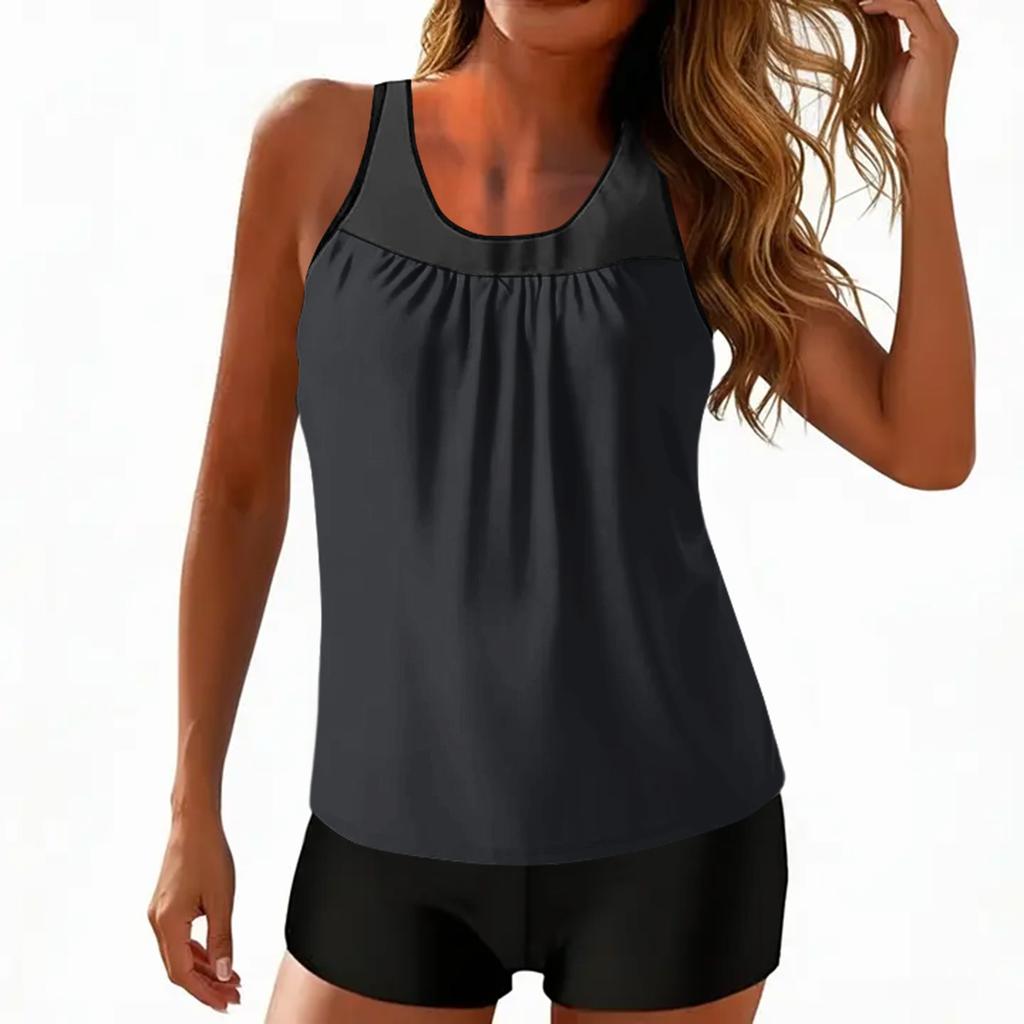 Zweiteiliges Tankini-Badeanzug-Set für Damen mit ärmellosem, locker sitzendem Oberteil und Badeshorts für bequeme Bademode