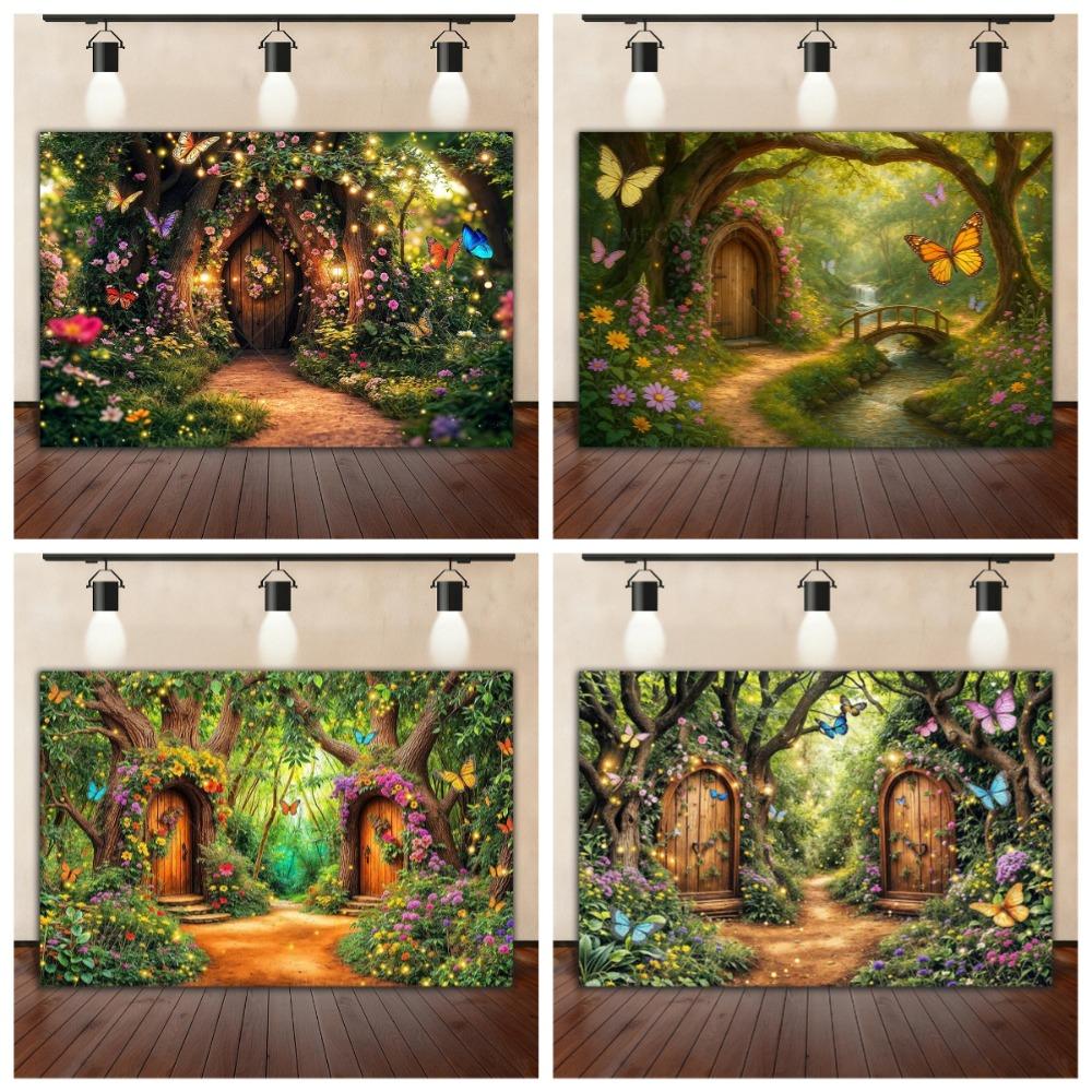 Dreamy Fairy Tale Forest Background, Natural Jungle Forest Wonderland Magic House, Children Birthday Party Photography Backdrop