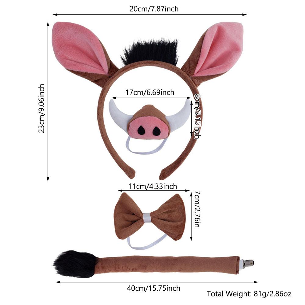Halloween Animal Ears and Tail Set Holiday Masquerade Pig Costume Props for Kids and Adults