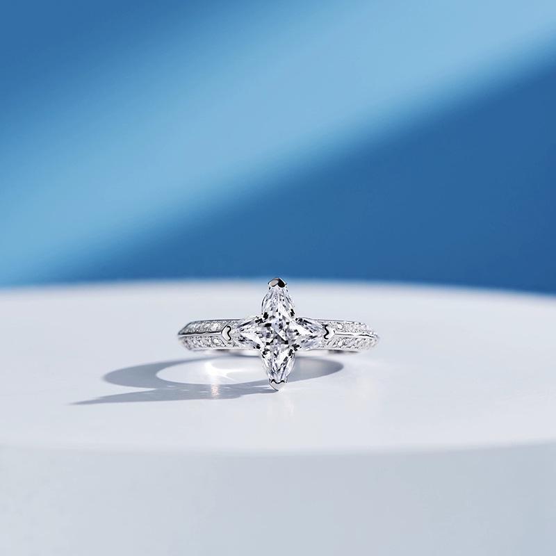 

Xiancan Four-Corner Irregular Diamond Ring in S925 Silver for Women Size 8