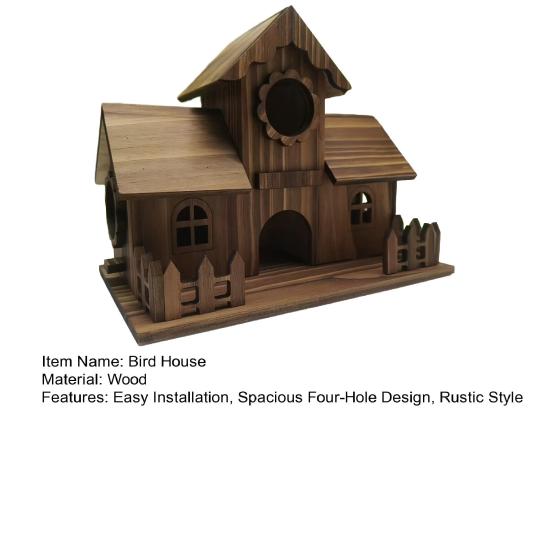 Bird House for Outside Wooden Birdhouse with Perch Platform Four-Hole Rustic Bird House Fits Bluebirds Canaries Cardinals for Garden Backyard
