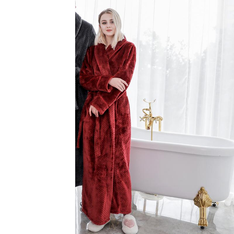 Unisex Thickened Flannel Bathrobe – Autumn/Winter Coral Fleece Pajamas, Plus Size