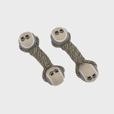 Cotton Rope Dumbbell Dog Teething Toy with Double Tennis Balls