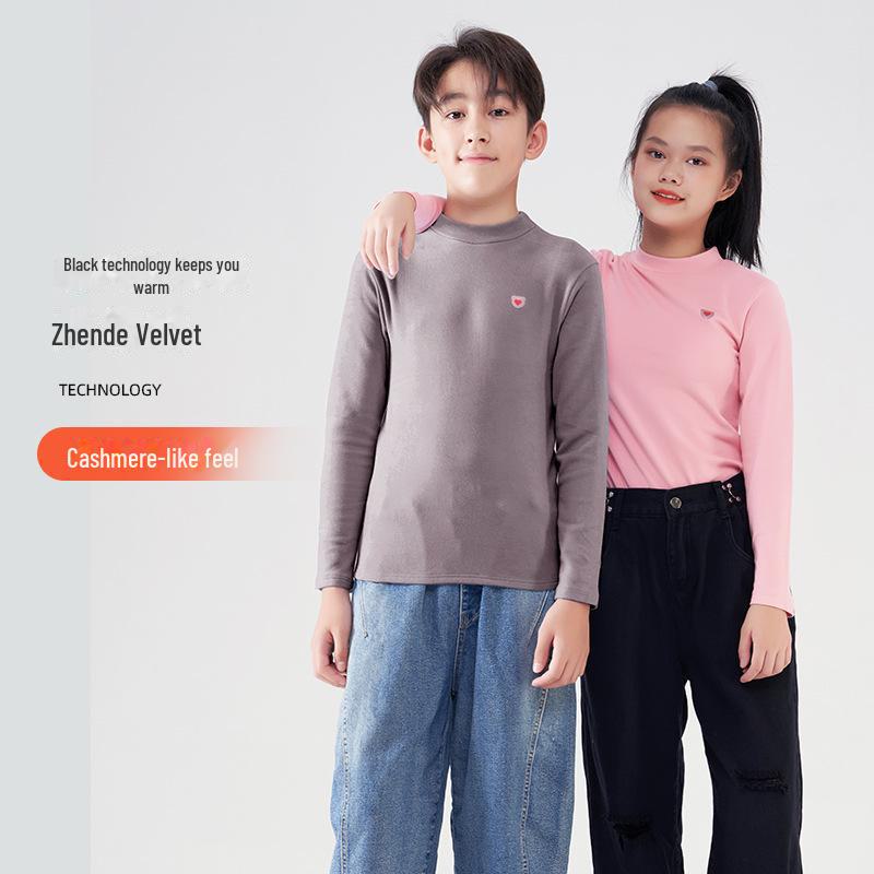 Sous-couche chaude à manches longues et col montant pour adolescents, en velours allemand, pour l'automne/hiver