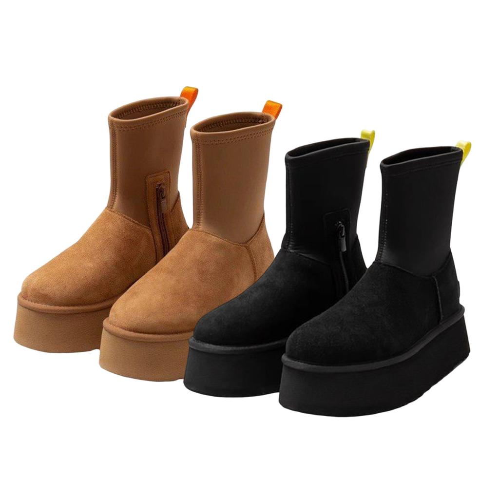 Brown Shoes for Women Black Round Toe Chunky Sock Suede Womens Snow Boots Platform Boot Female Gothic Sale Chic and Elegant