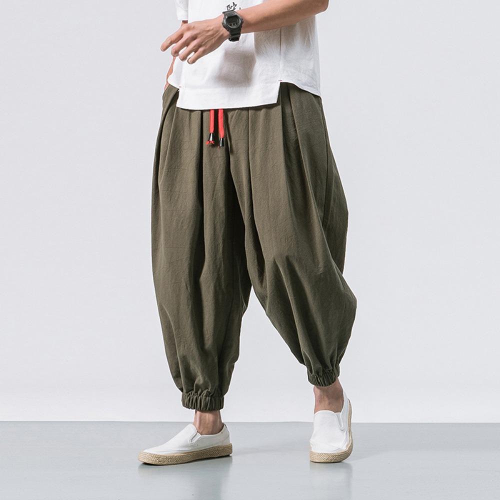Frühlings- und Herbst-Übergröße Herren Haremshose Lockerer Chinesischer Stil Locker Baumwolle und Leinen Jogginghose Jogger Freizeithose Herren