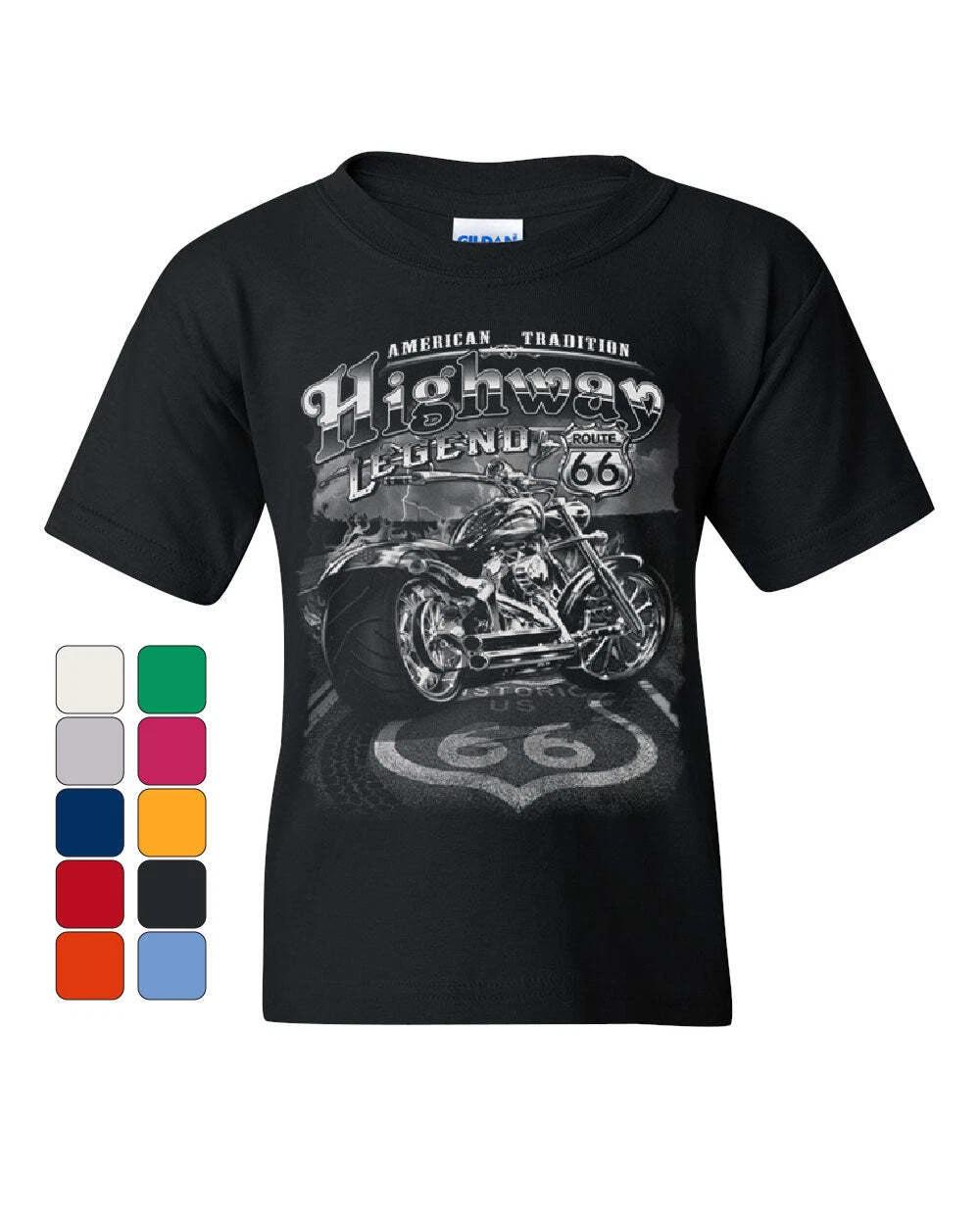Highway Legend Route 66 Youth kids boys T-Shirt Biker American Tradition Chopper Kids Tee 100