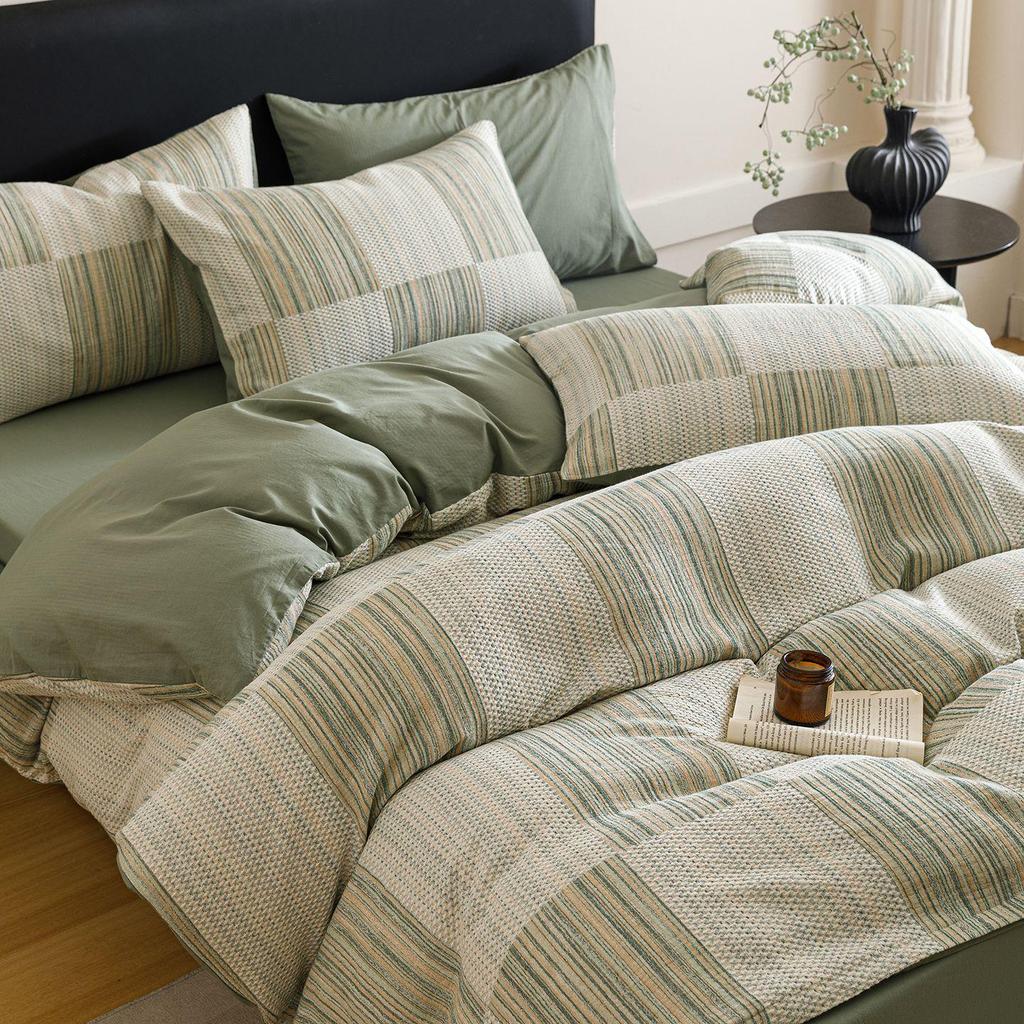 A-Class Cotton 3-Layer Gauze Bedding Set: Duvet Cover, Bed Sheet, Pillowcase - 4-Piece High-End Set