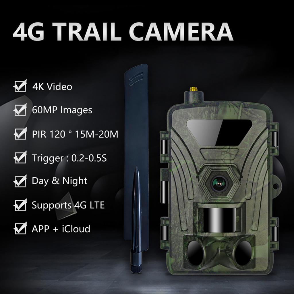 4G Trail Camera 4K Hunting Camera with SIM Card 60MP Photos Fast Trigger Wildlife Camera Infrared Camera Night Vision