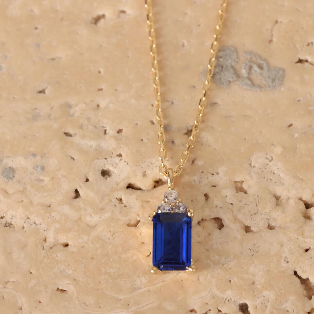 14k Solid Gold Blue Sapphire Necklace, Sapphire Pendant Blue Gemstone Necklace